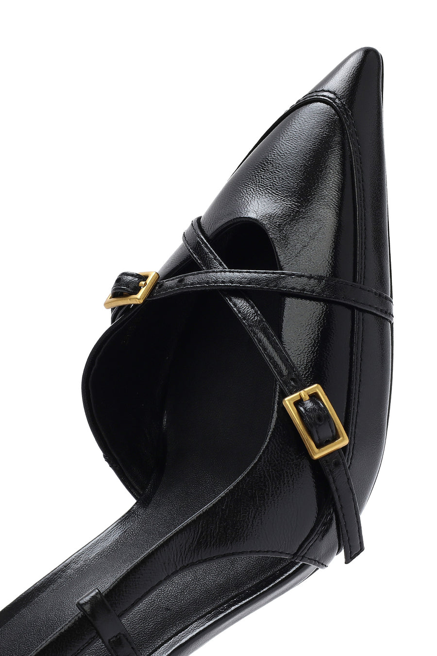 Women's Black Open Back Thin Heeled Leather Shoes