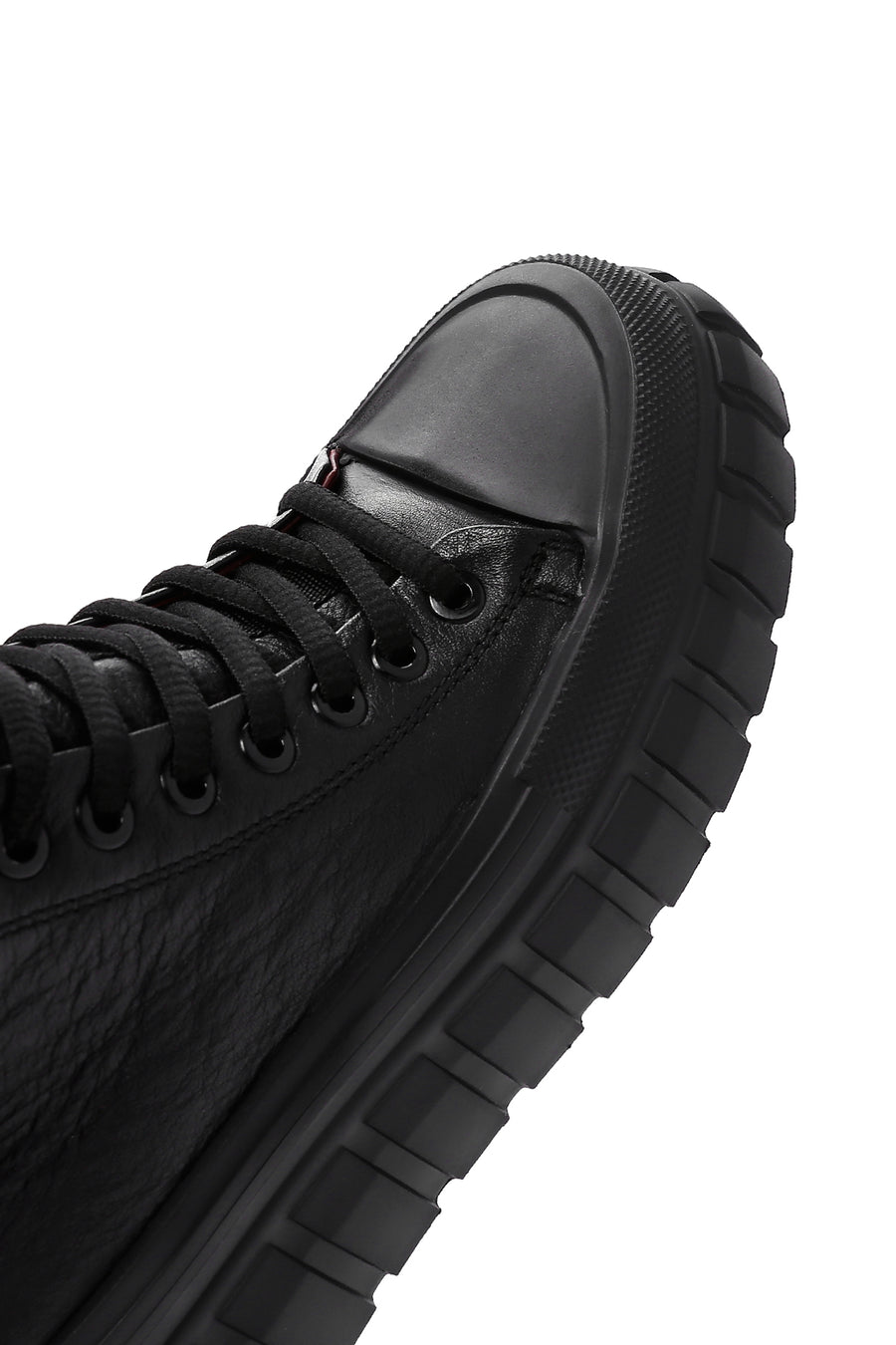 Erkek Siyah Kalın Tabanlı Deri Blekli Sneaker Bot