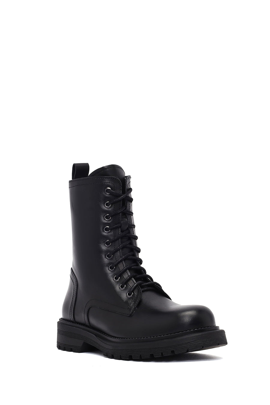 Women's Black Zipper Leather Combat Boots