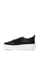 Woman Black Lace-Up Thick-Soled Leather Sneaker | Derimod