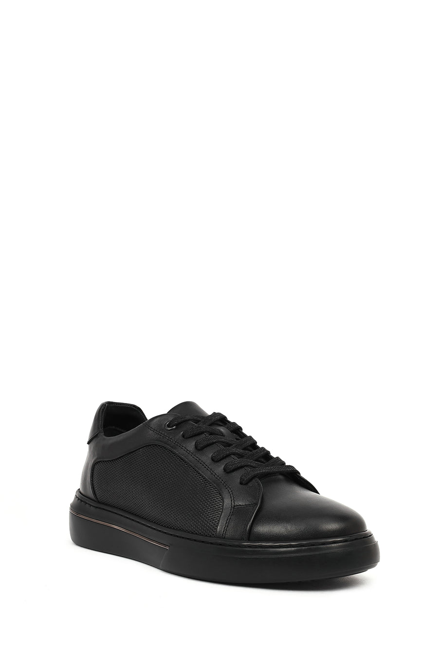 Erkek Siyah Bağcıklı Deri Sneaker