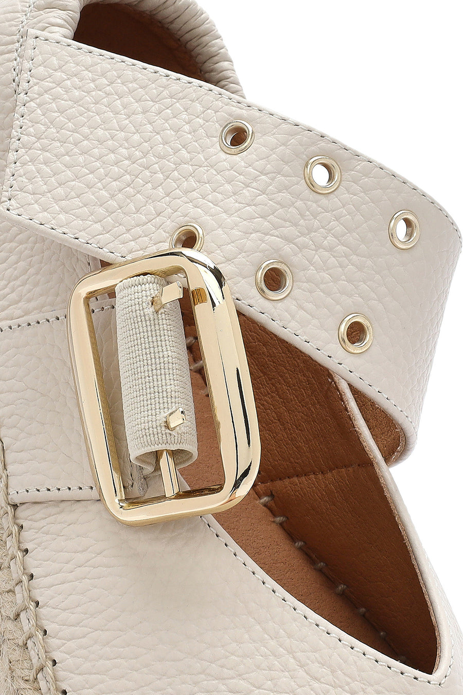 Women's Cream Buckled Leather Espadrilles