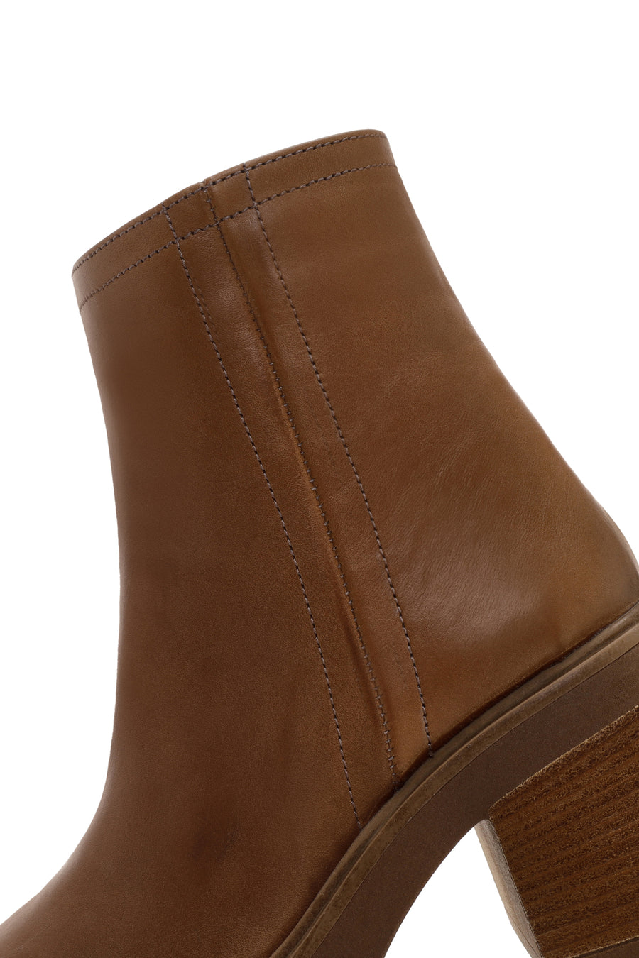 Women's Tan Zippered Thick Heeled Leather Boots
