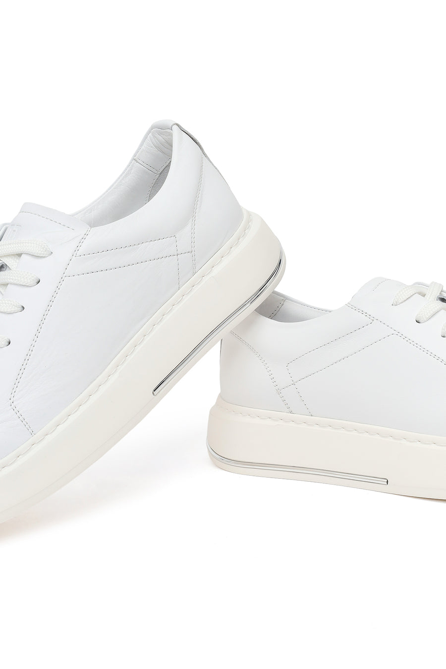 Erkek Beyaz Bağcıklı Deri Sneaker