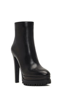 Woman Black Zip Closure Platform High Thick-Heeled Leather Boots | Derimod