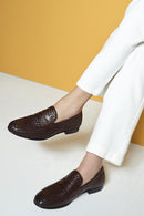 Men's Brown Knit Leather Classic Loafers | Derimod