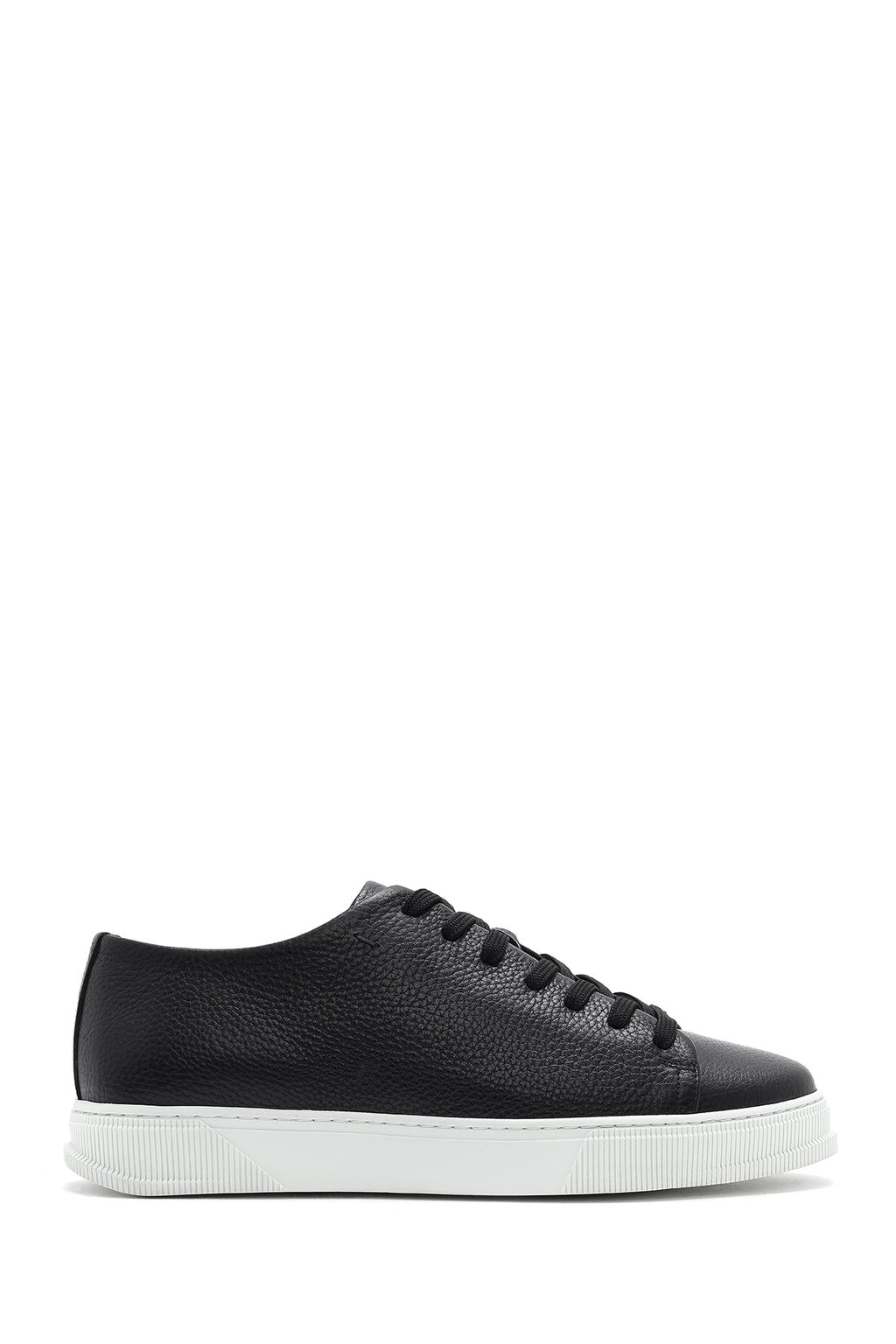 Erkek Siyah Bağcıklı Deri Sneaker