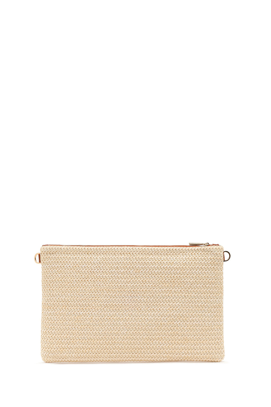Woman Beige Long Chain Strap Wicker Clutch Bag