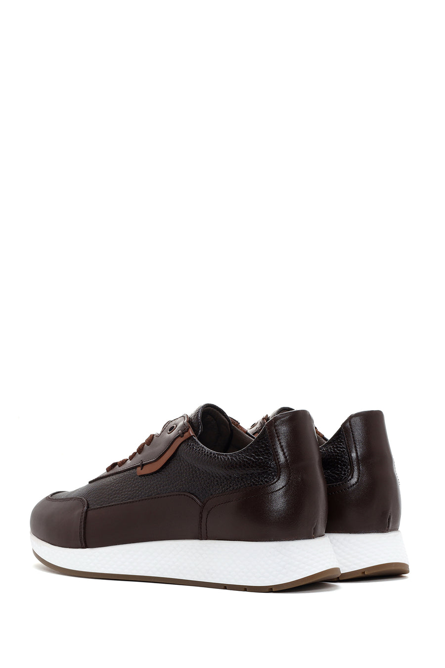 Erkek Kahverengi Kalın Tabanlı Deri Casual Sneaker