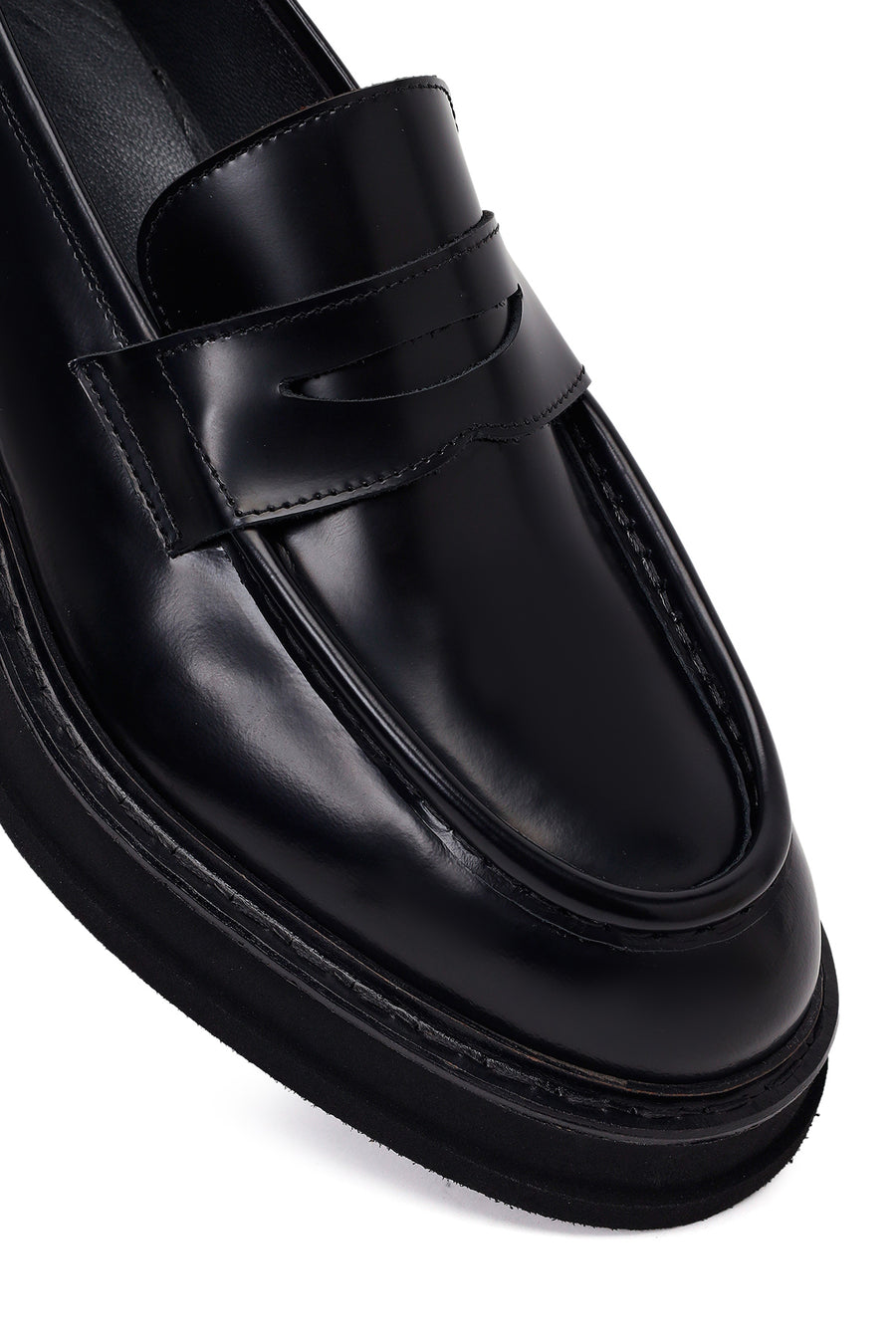 Male Black Thick-Soled Leather Loafer