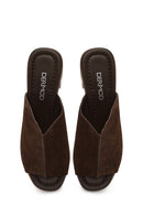 Woman Brown Platform High Chunky Heel Suede Slipper | Derimod