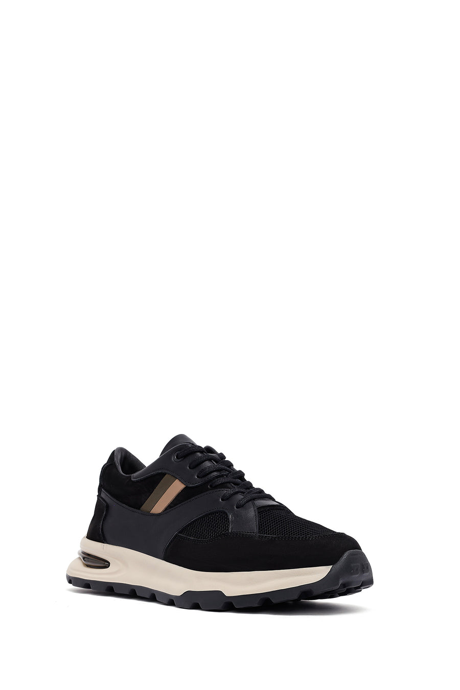 Erkek Siyah Bağcıklı Kalın Tabanlı Deri Sneaker