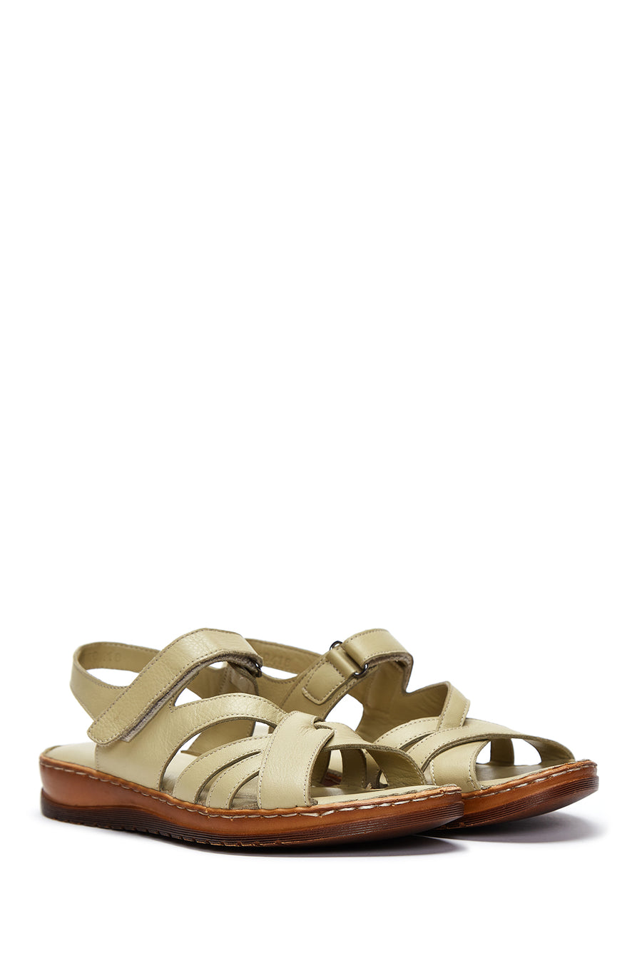 Women's Green Leather Comfort Sandals