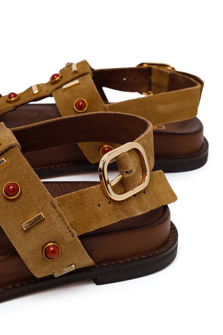 Woman Tan Embellished Suede Sandal