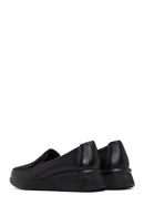 Woman Black Stone-Detail Wedge Heel Leather Comfort Shoes | Derimod