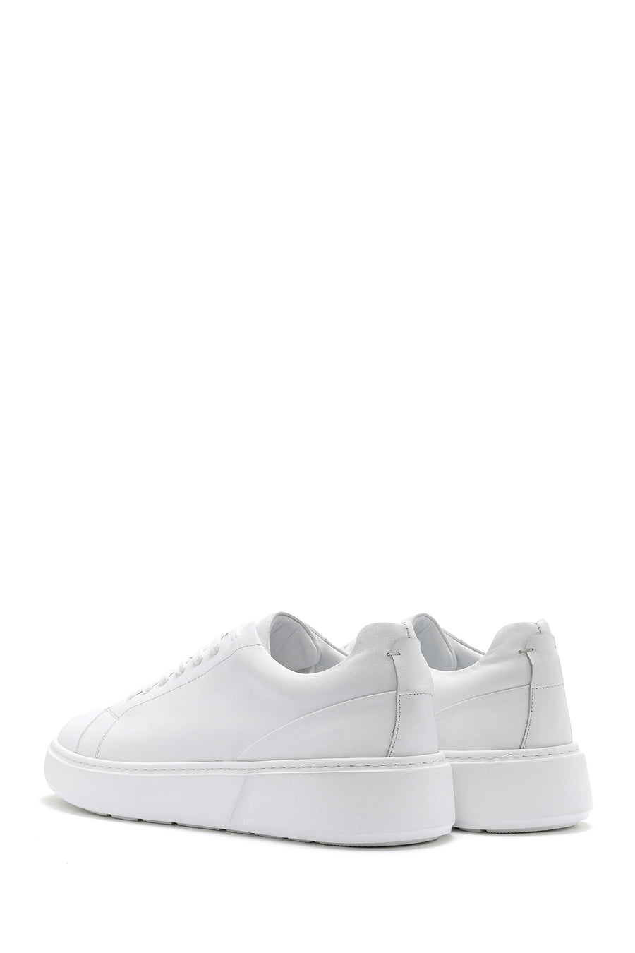 Erkek Beyaz Bağcıklı Deri Sneaker