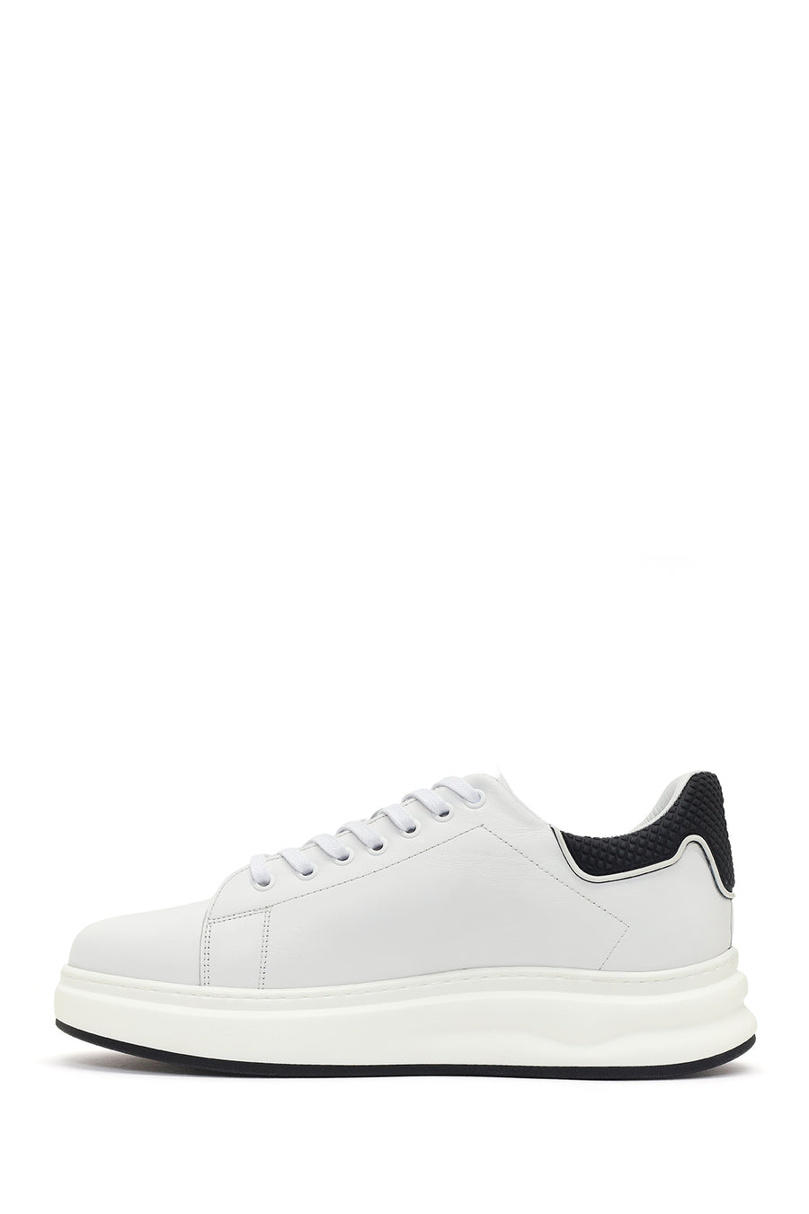 Men's White Lace-up Thick-Sole Leather Sneaker