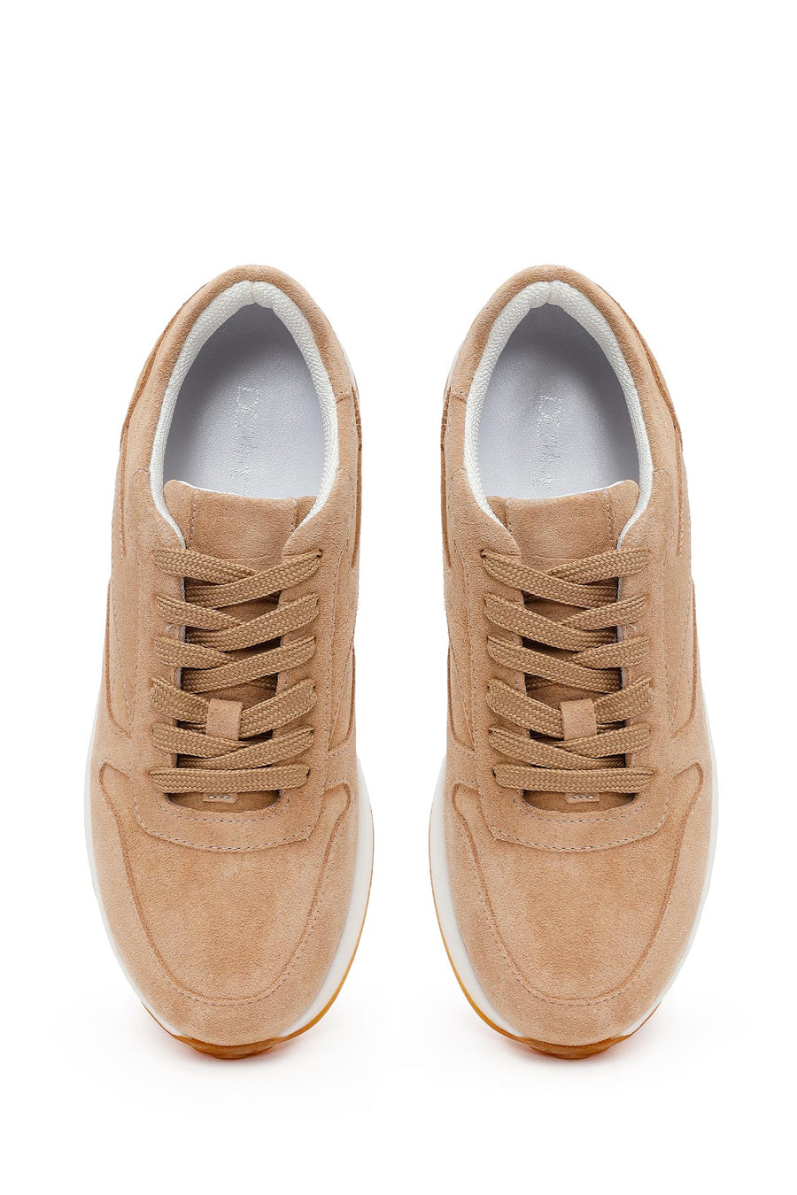 Woman Beige Lace-Up Suede Leather Sneaker