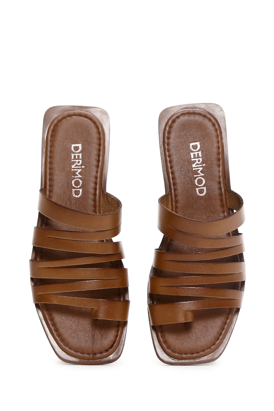 Women's Tan Flip Flops Leather Slippers
