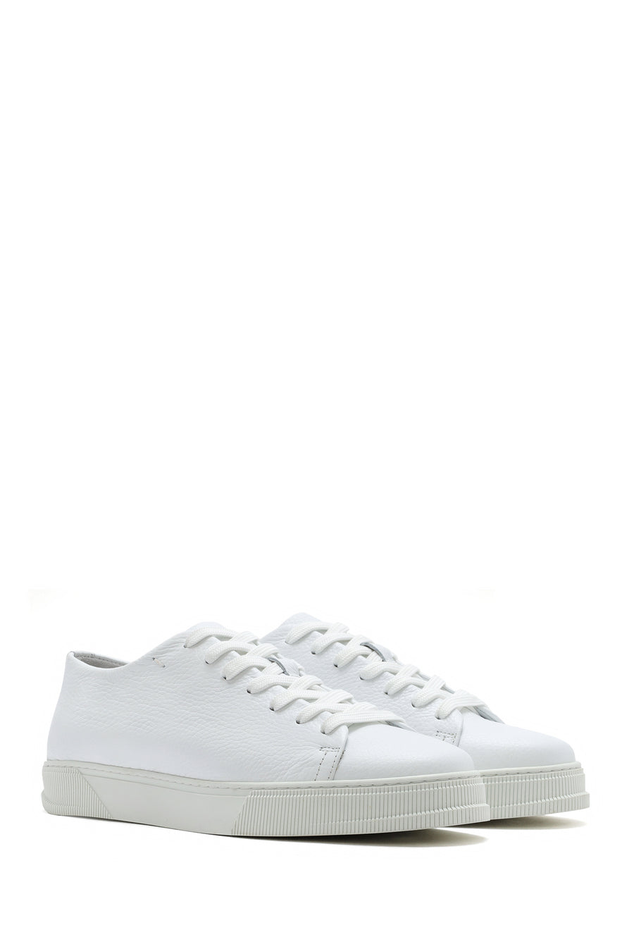 Erkek Beyaz Bağcıklı Deri Sneaker