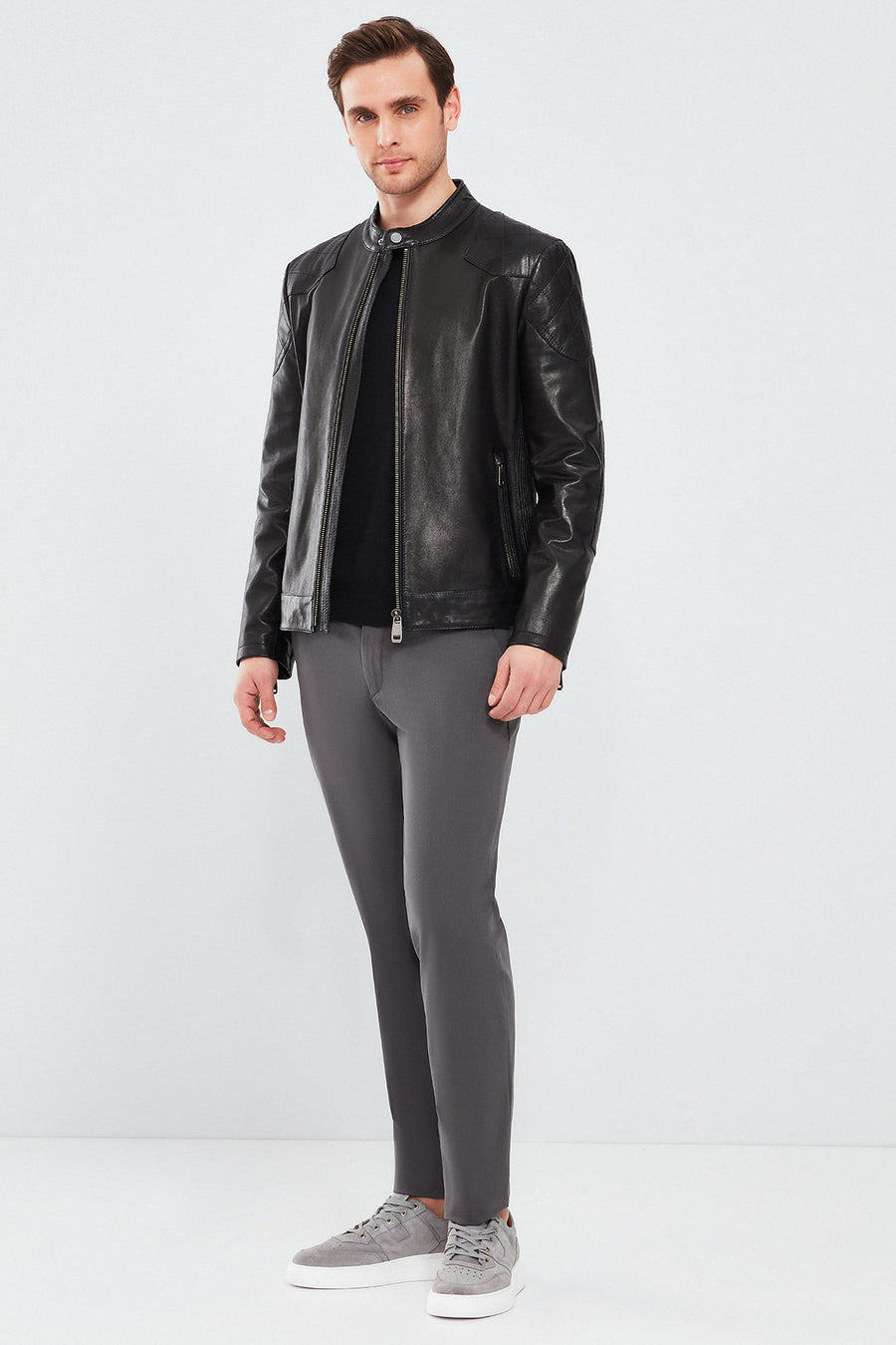 Jackson Erkek Siyah Slim-Fit Spor Deri Mont