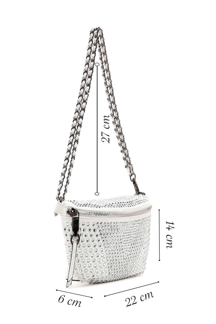 Women's White Long Strap Stone Cross Bag