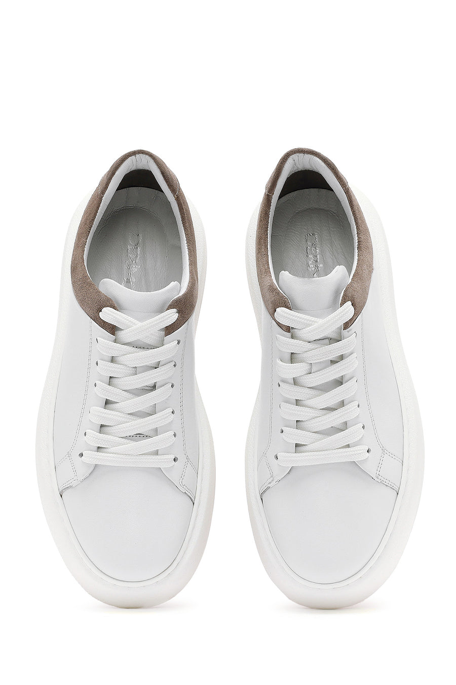Erkek Beyaz Bağcıklı Kalın Tabanlı Deri Sneaker