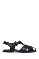 Woman Black Ankle-Buckle Leather Sandals | Derimod