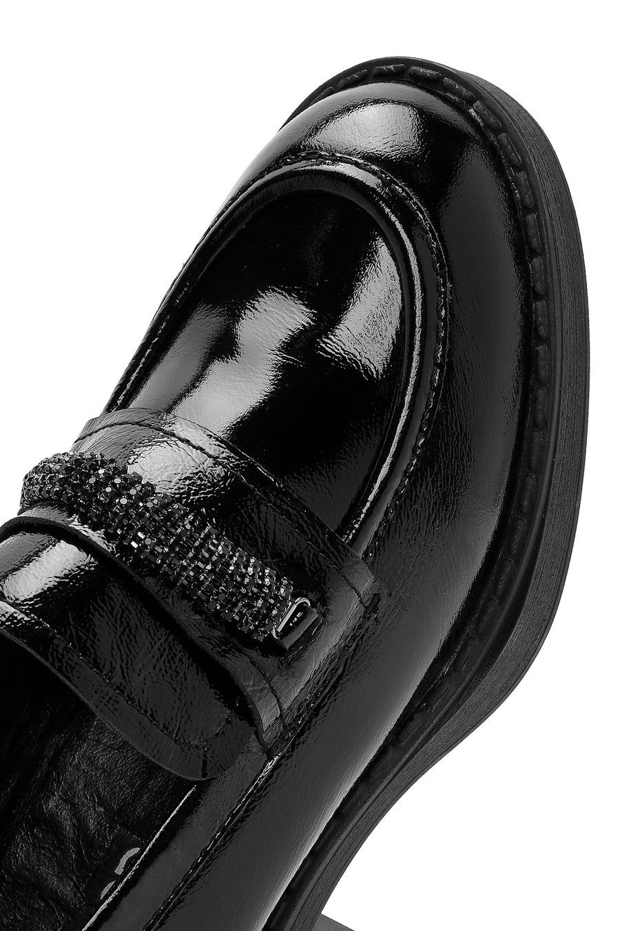 Women's Black Thick Heeled Patent Leather Masculine Shoes