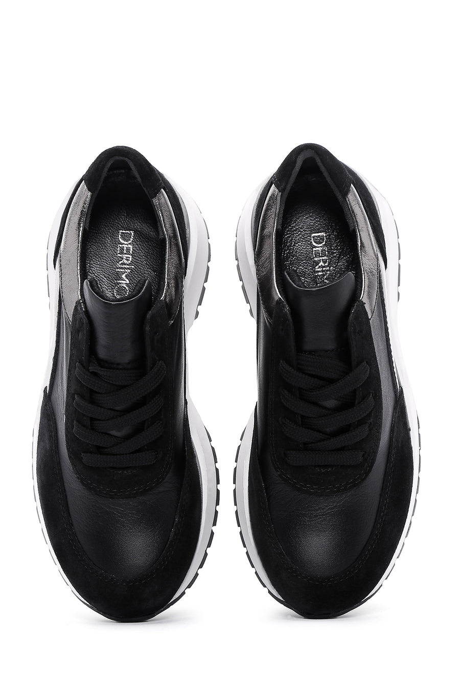 Kadın Siyah Bağcıklı Deri Sneaker
