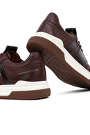 Erkek Kahverengi Bağcıklı Deri Sneaker | Derimod