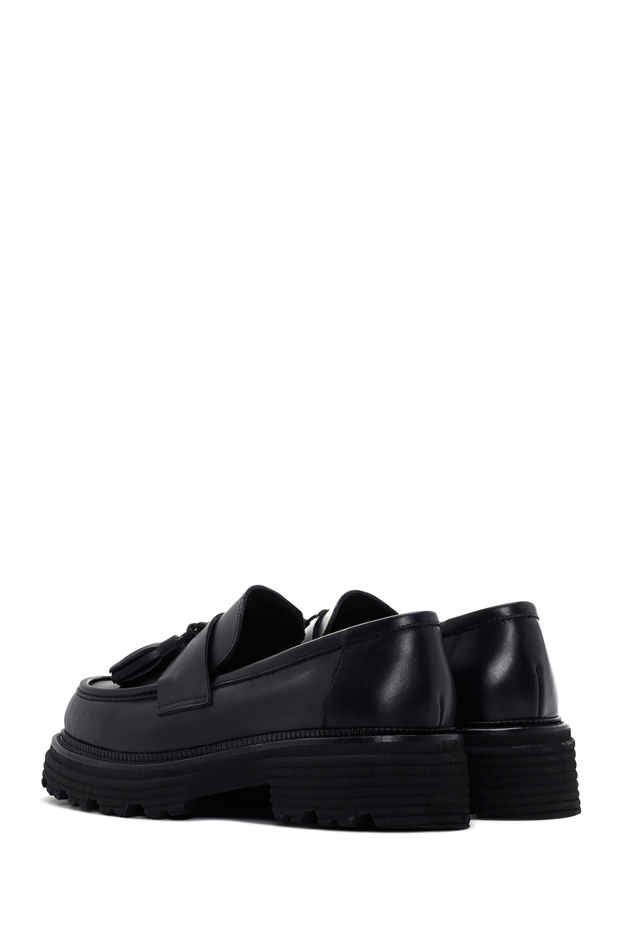 Kadın Siyah Püsküllü Deri Maskülen Loafer