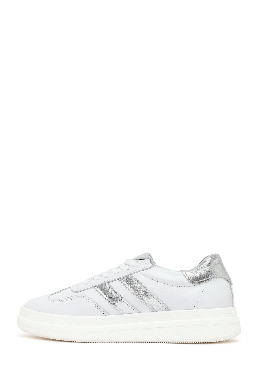 Kadın Beyaz Bağcıklı Deri Sneaker