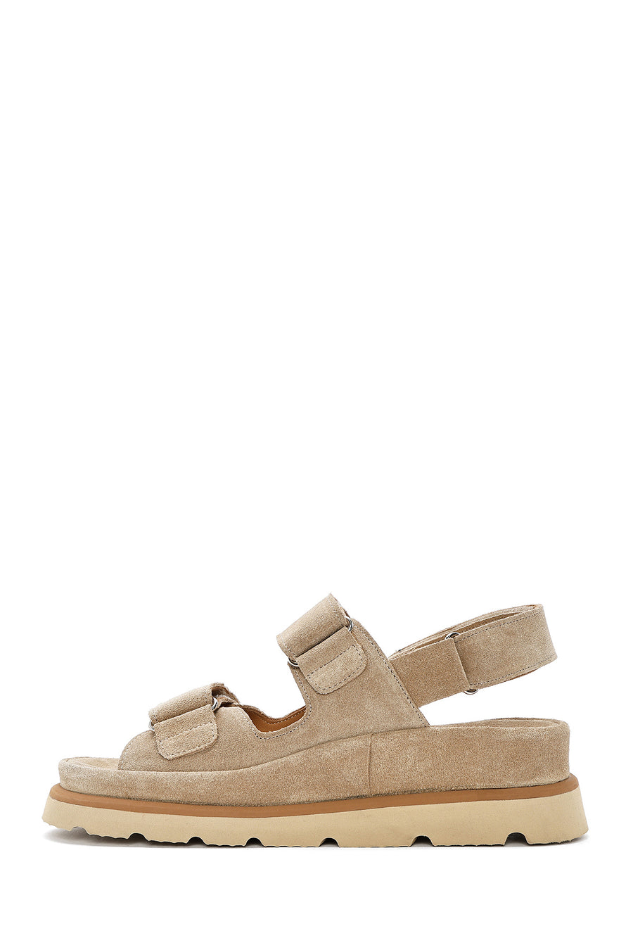 Women's Beige Strapped Chunky Sole Suede Leather Sandals