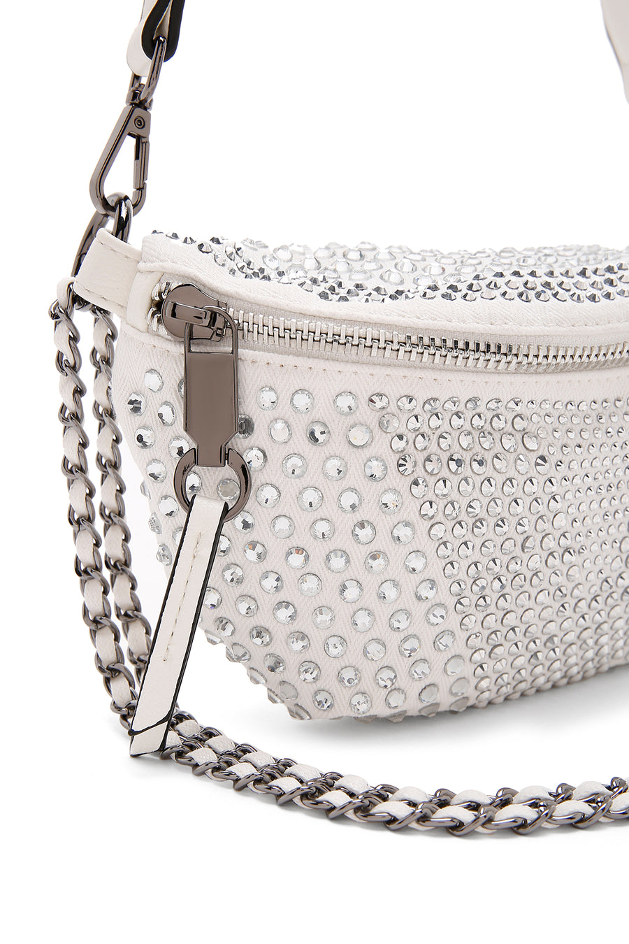 Women's White Long Strap Stone Cross Bag
