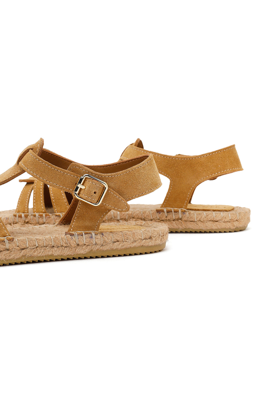 Kadın Camel Bilekten Tokalı Süet Deri Espadril Sandalet