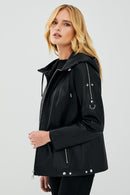 Judith Women's Black Hooded Leather Coat | Derimod