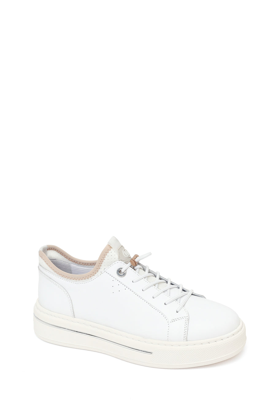 Erkek Beyaz Bağcıklı Kalın Tabanlı Deri Sneaker