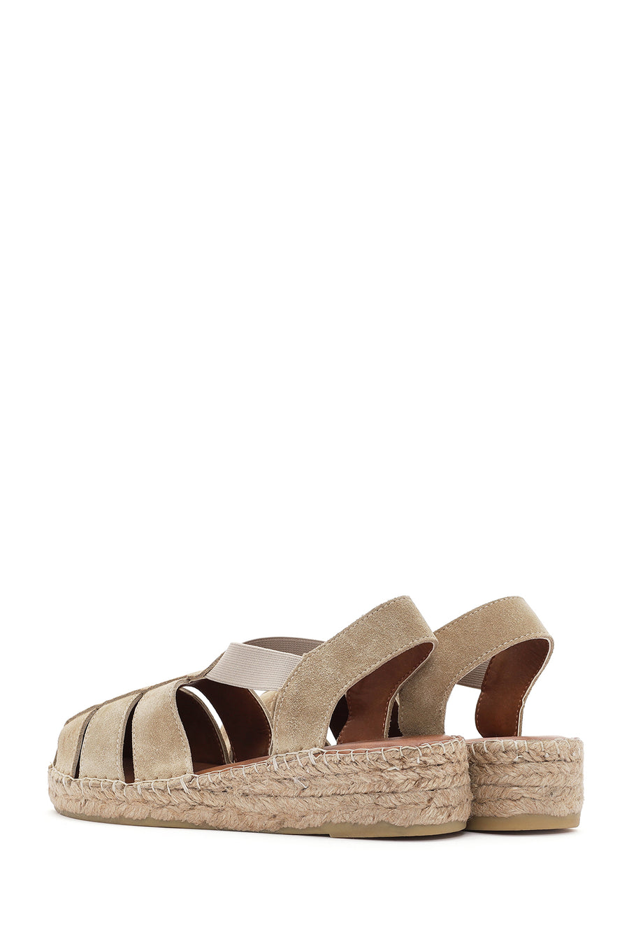 Women's Beige Suede Leather Espadrille Sandals