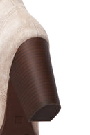 Women's Beige Suede Leather Heeled Cowboy Boots | Derimod