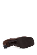 Woman Brown Heeled Leather Slipper | Derimod
