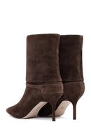 Women's Brown Thin Heeled Suede Leather Boot | Derimod