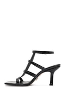Women's Black Ankle Buckle Thin Heel Patent Leather Sandals | Derimod