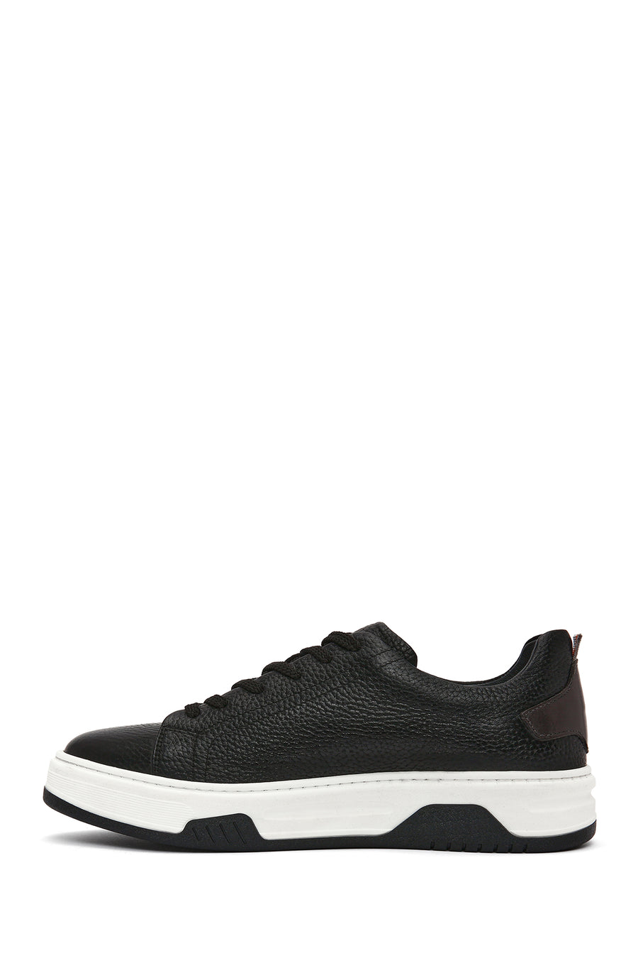 Erkek Siyah Bağcıklı Kalın Tabanlı Deri Sneaker