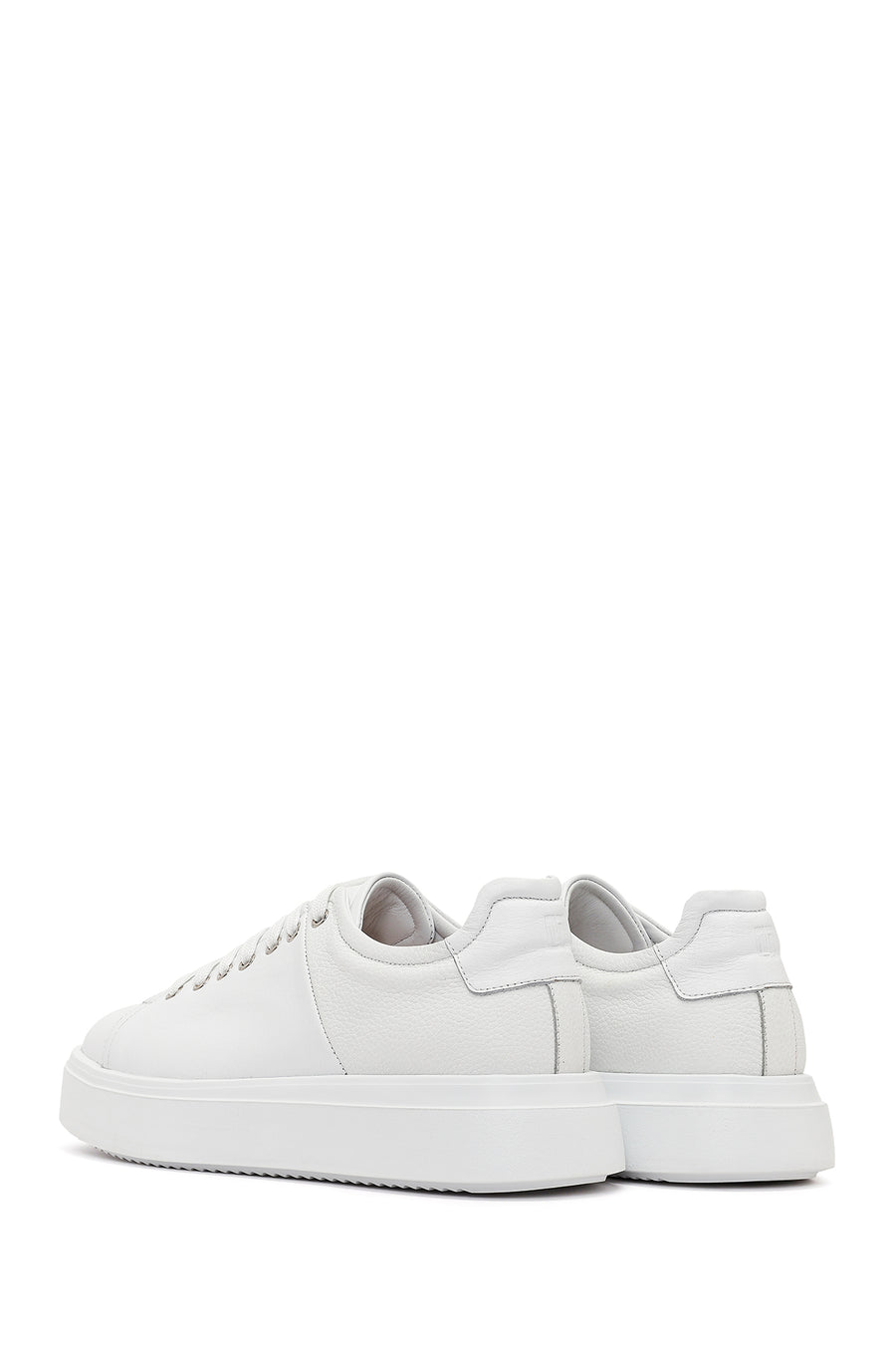 Erkek Beyaz Bağcıklı Kalın Tabanlı Deri Sneaker