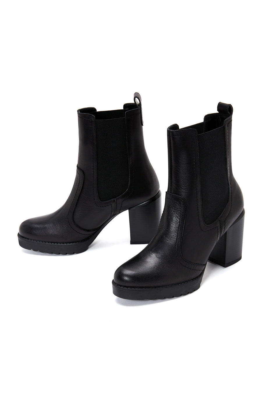 Women's Black Leather Heeled Chelsea Boots