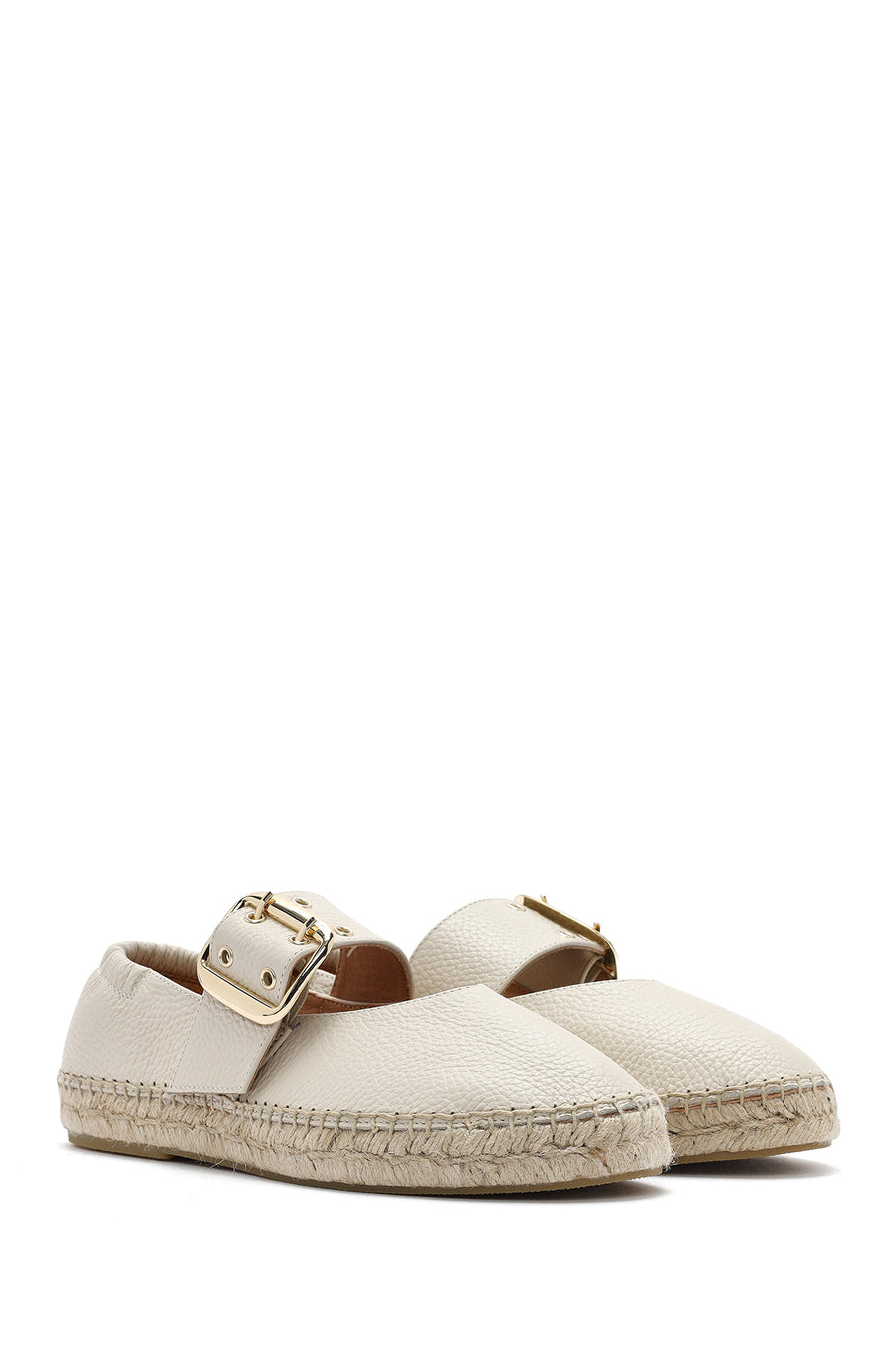 Women's Cream Buckled Leather Espadrilles