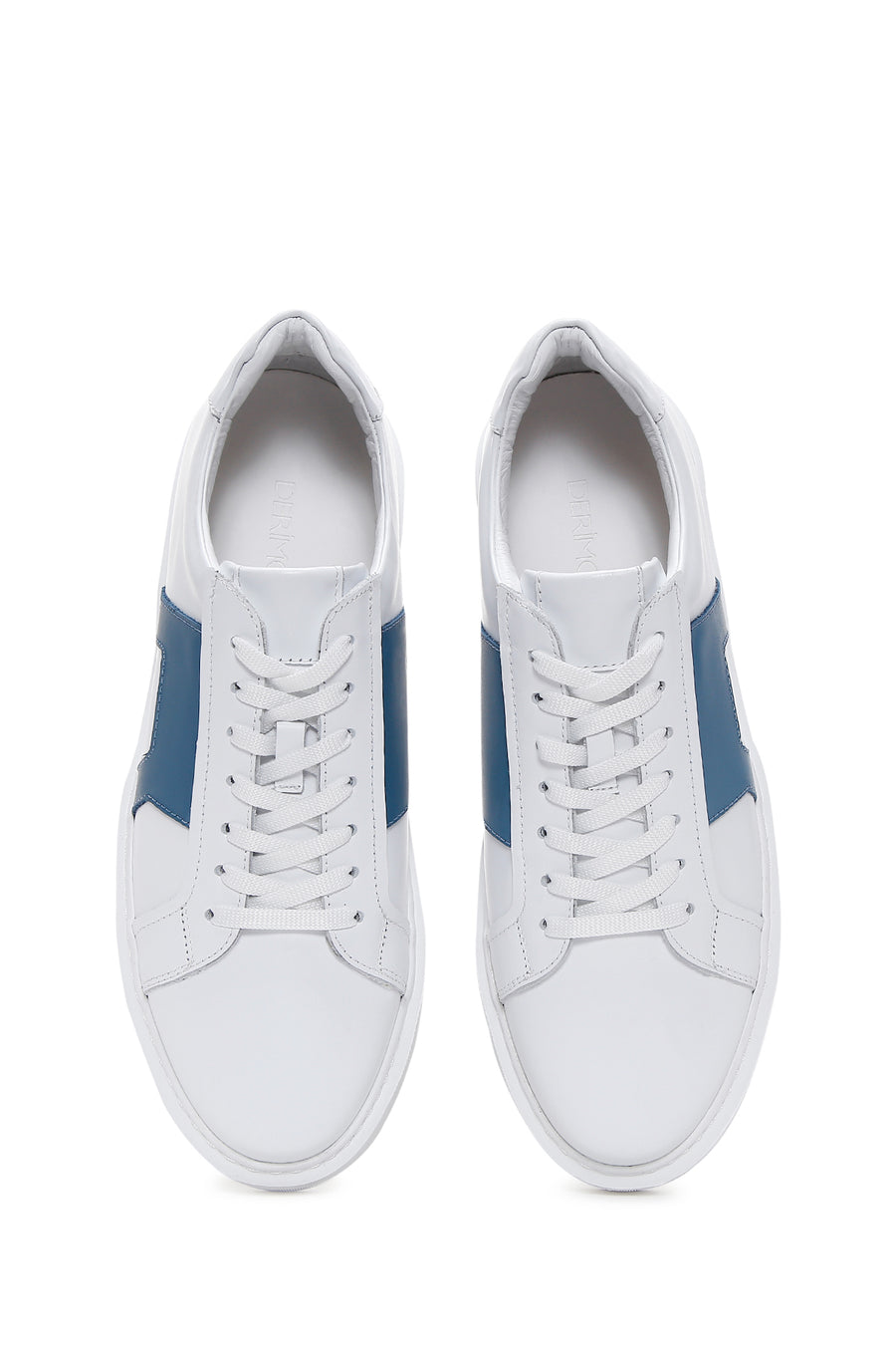 Erkek Beyaz Mavi Desenli Deri Kalın Tabanlı Sneaker