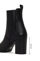 Woman Black Thick-Heeled Leather Chelsea Boots | Derimod