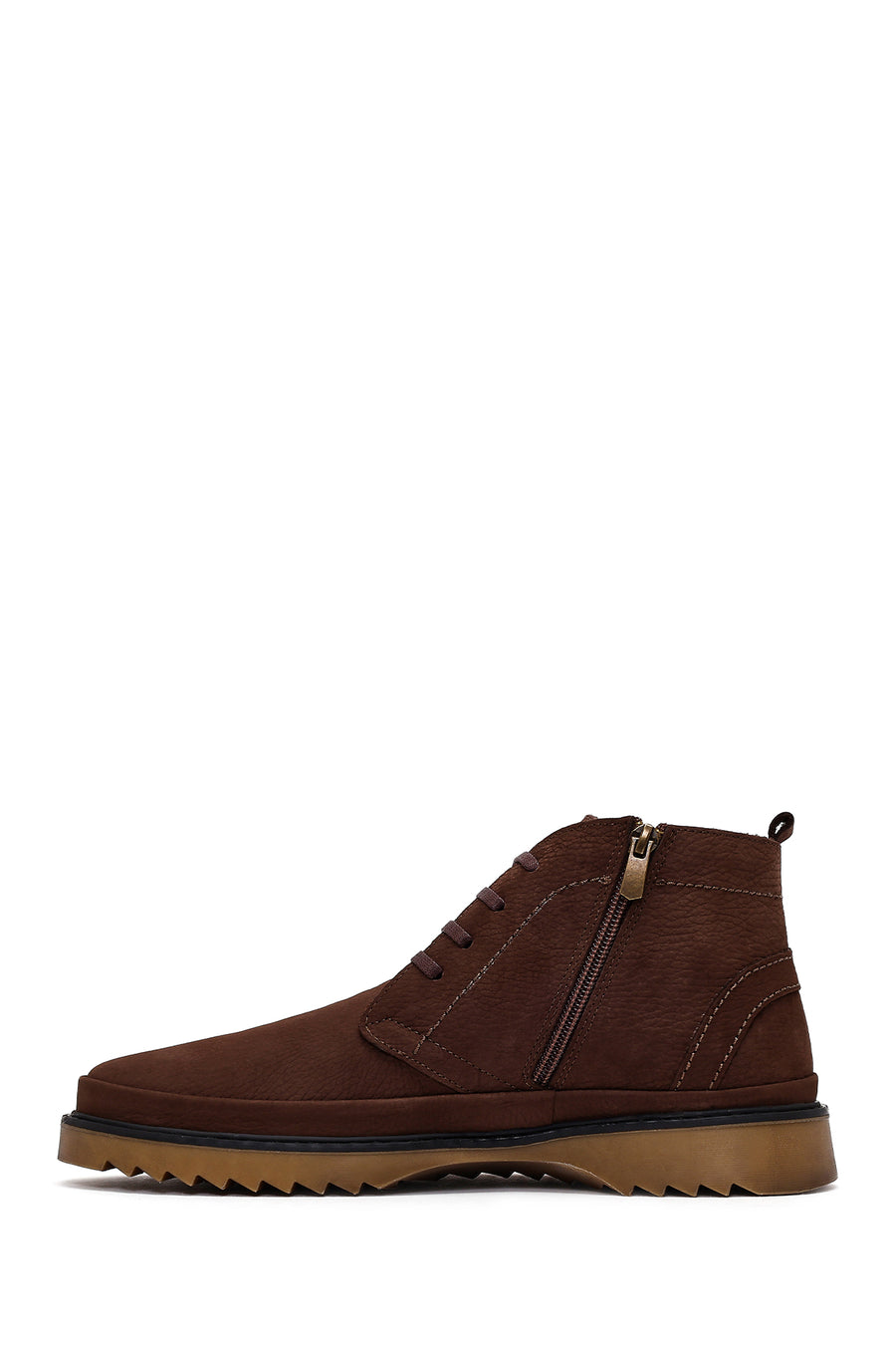 Male Brown Zip Closure Nubuck Leather Boots